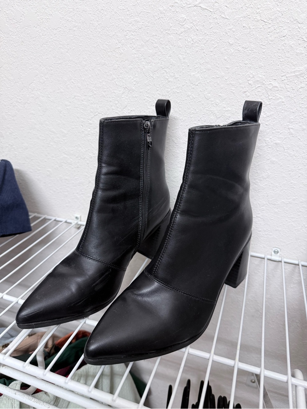 Black Leather Pointed Toe Ankle Boots